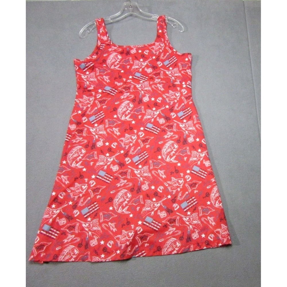 Columbia Dress Womens Large Red PFG USA Patriotic Fish Print Sleeveless July 4th